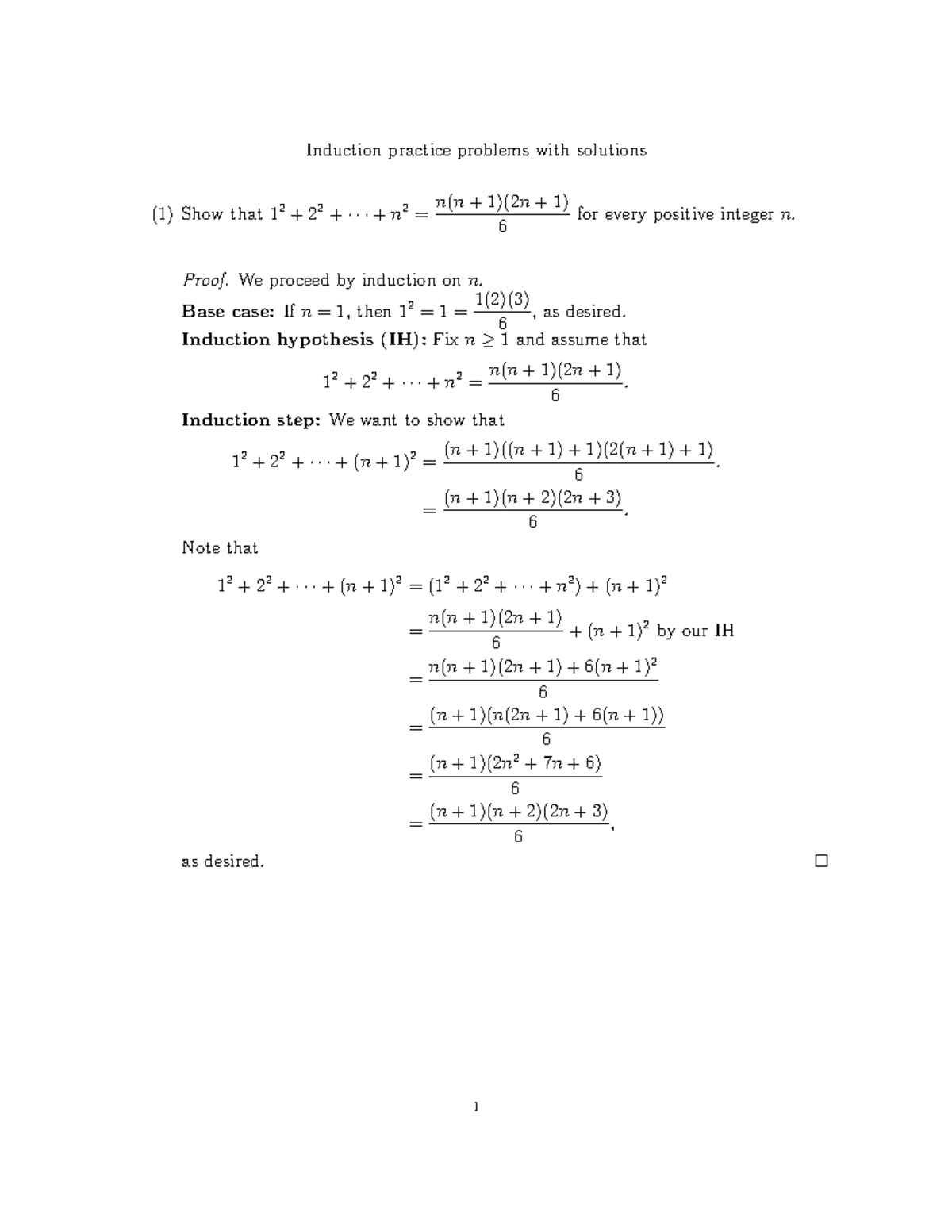 Induction Practice solns - Induction practice problems with solutions ...