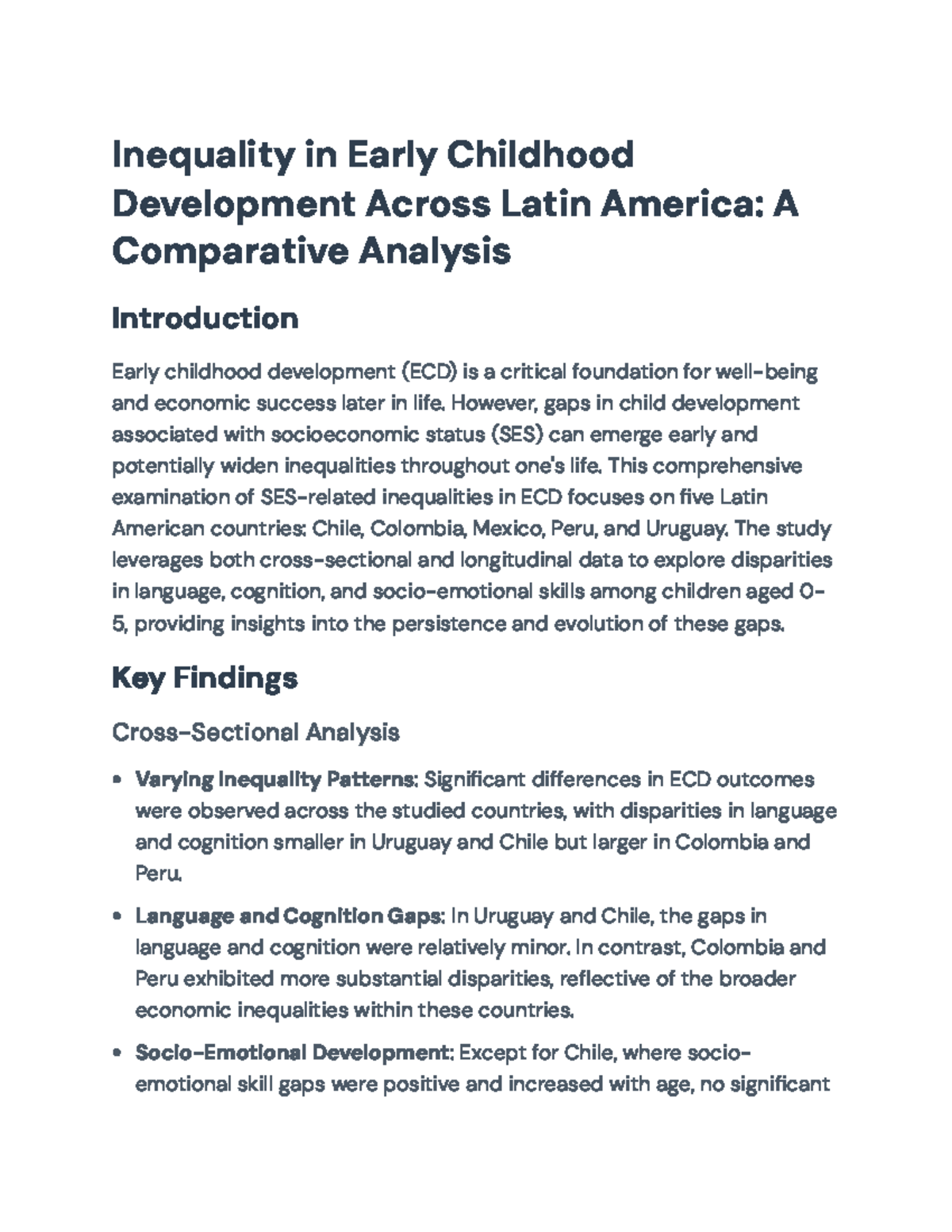 Inequality in Early Childhood Development: A Comparative Study (ECD 101 ...