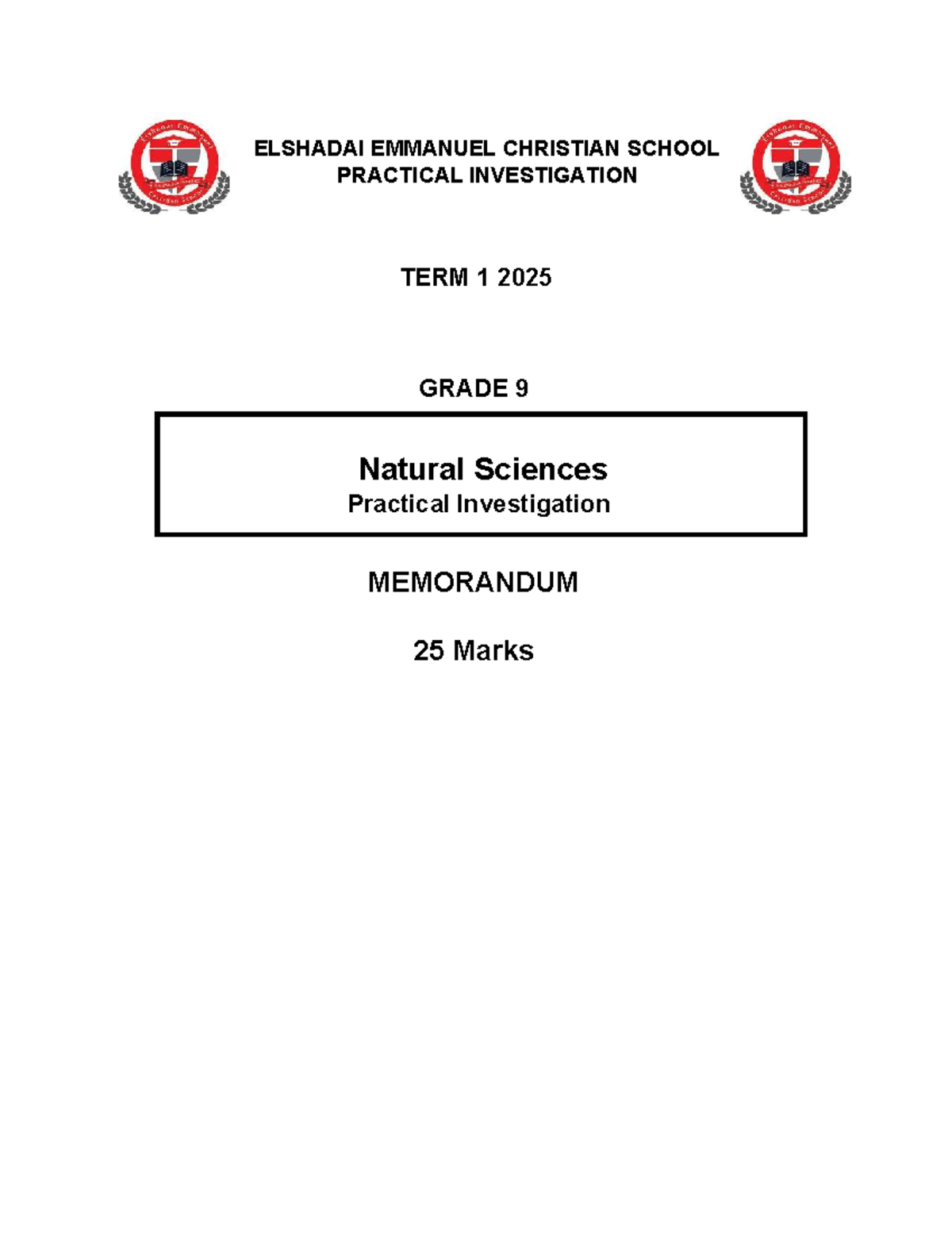 NS Tech Project Memo: Grade 9 Natural Sciences Investigation 2025 - Studocu