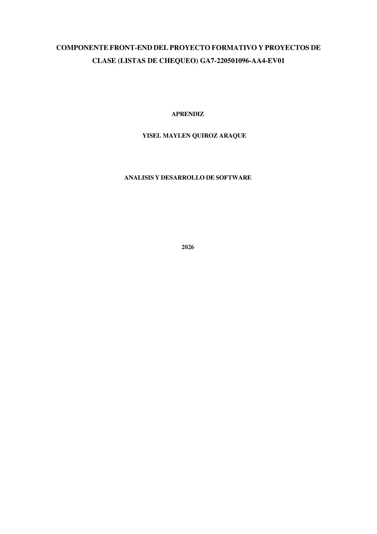 COMPONENTE FRONT END DEL PROYECTO FORMATIVO 2026 - Studocu