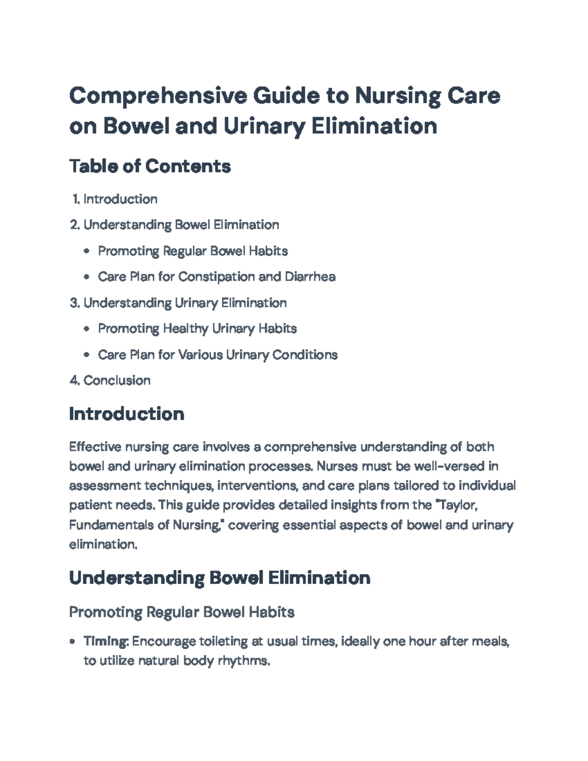 Nursing Care Guide on Bowel and Urinary Elimination (NUR 101 ...
