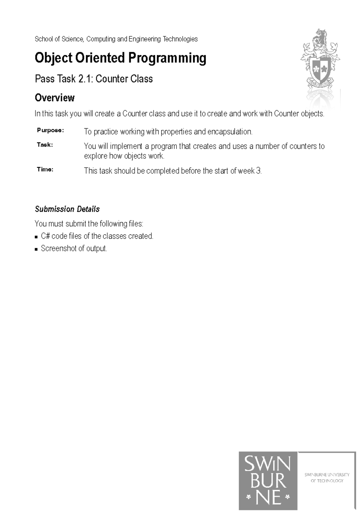 2.1P - Counter Class - School of Science, Computing and Engineering ...