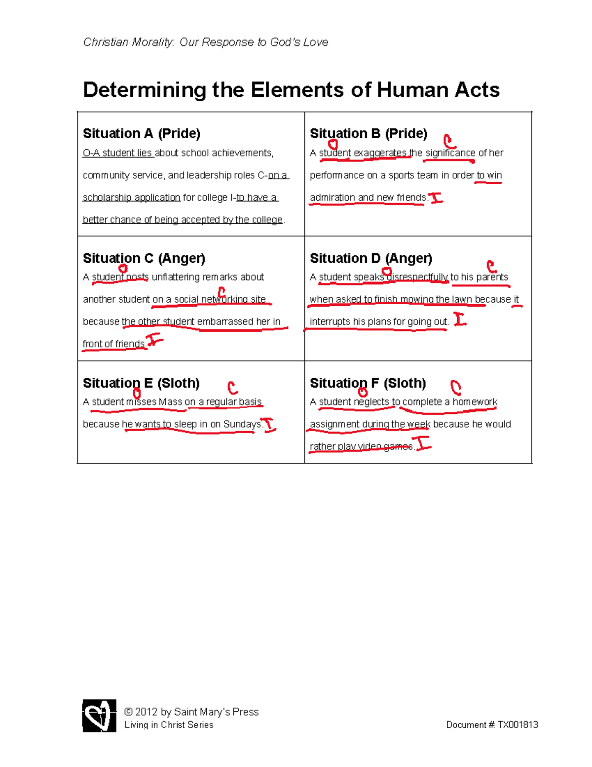 Christian Morality: Analyzing Human Acts - Situations A-F (TX001813 ...