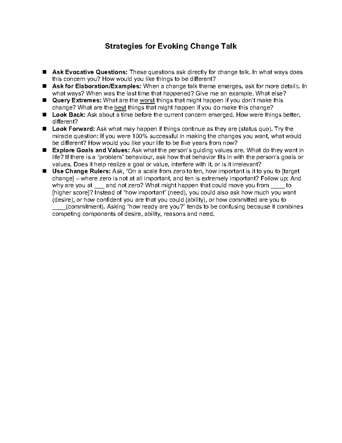 2024 Strategies for Evoking Change Talk - In what ways does this ...