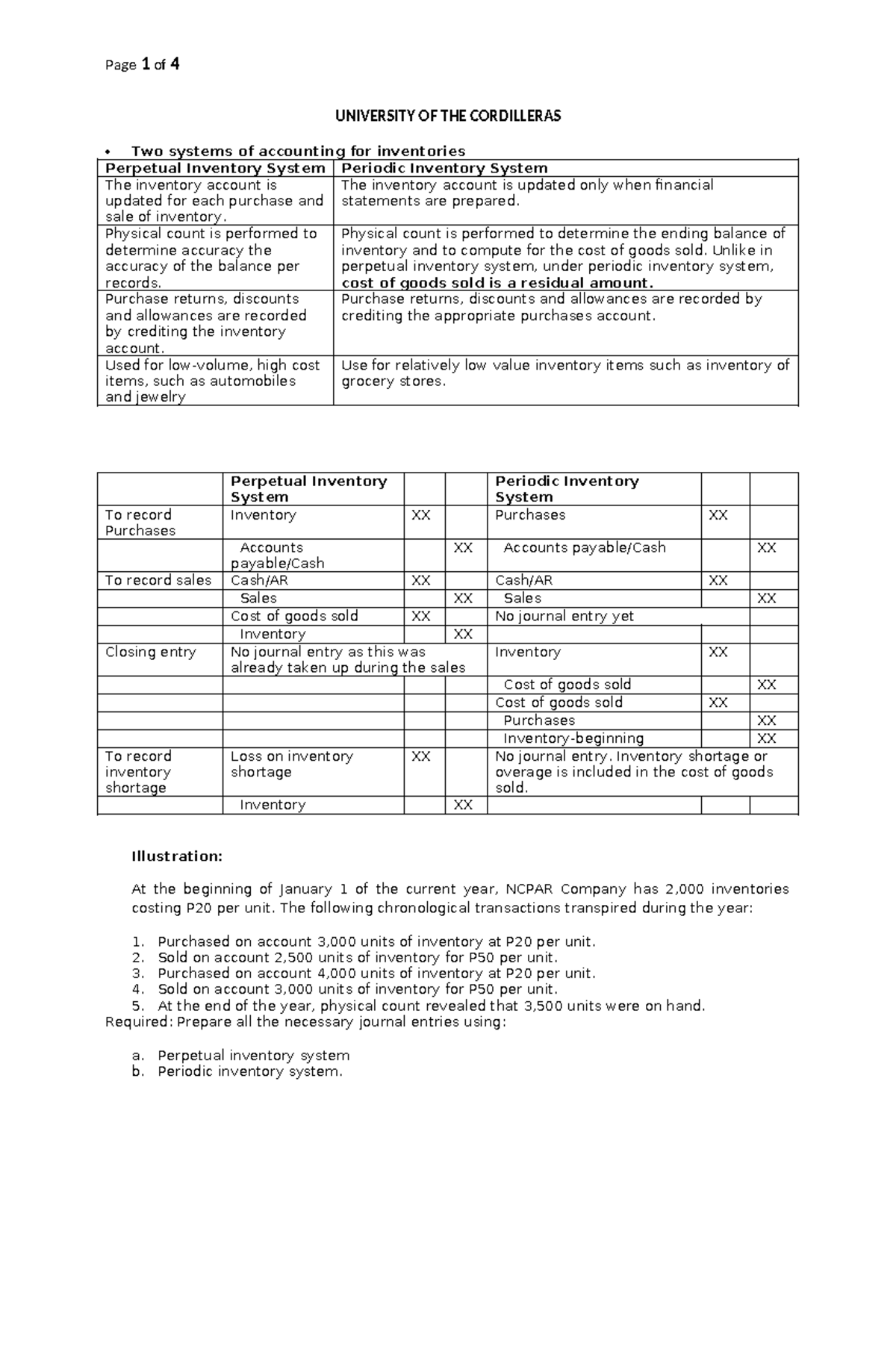 TWO Systems of Accounting for Inventories: Perpetual vs Periodic - Studocu