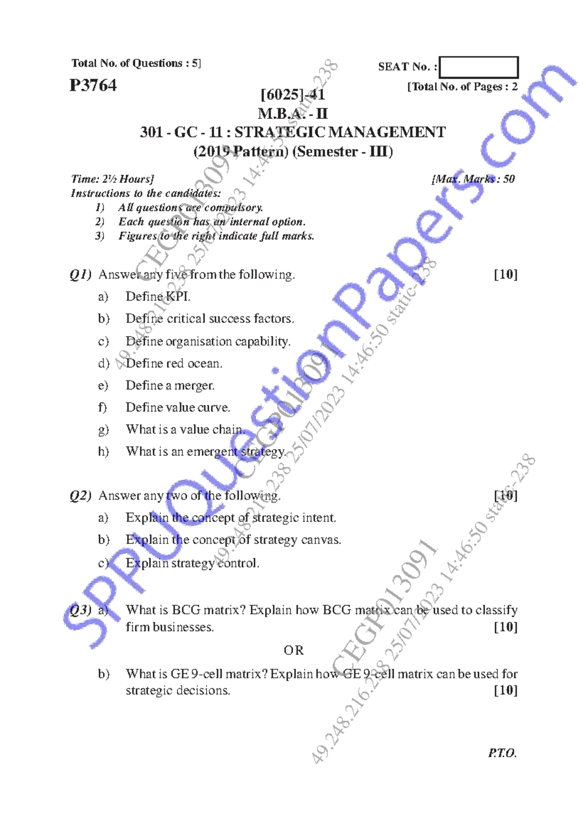 P3764 M.B.A. II 301 GC 11: Strategic Management Exam Notes (2019) - Studocu