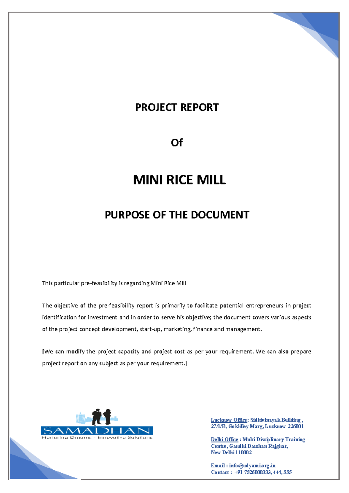 Mini Rice Mill Project Report - Feasibility Study Analysis - Studocu