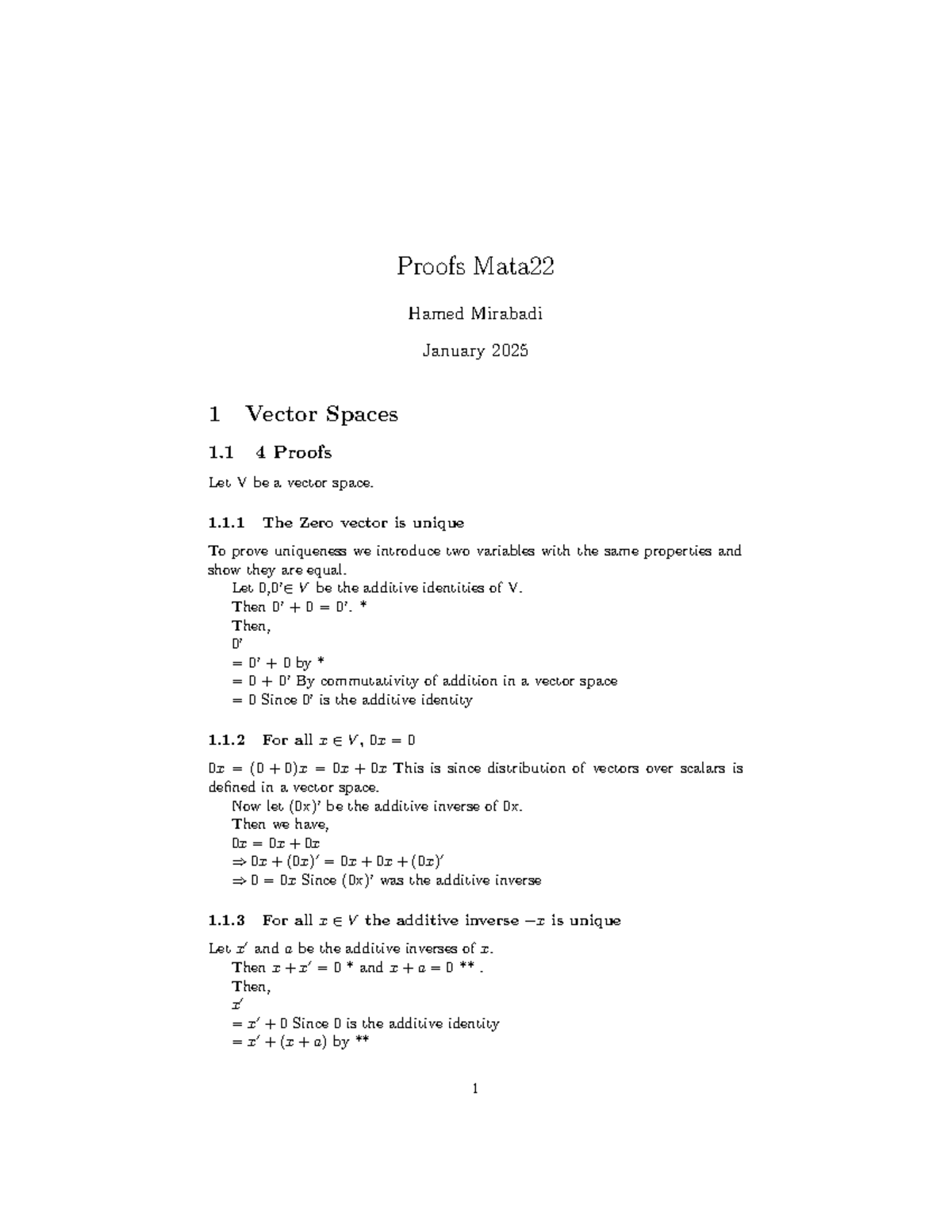 MATH101: Proofs on Vector Spaces and Related Concepts - Studocu