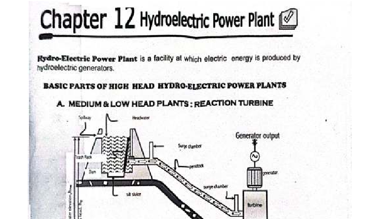 CS 12 Hydroelectric Power Plant Lecture Notes - Studocu