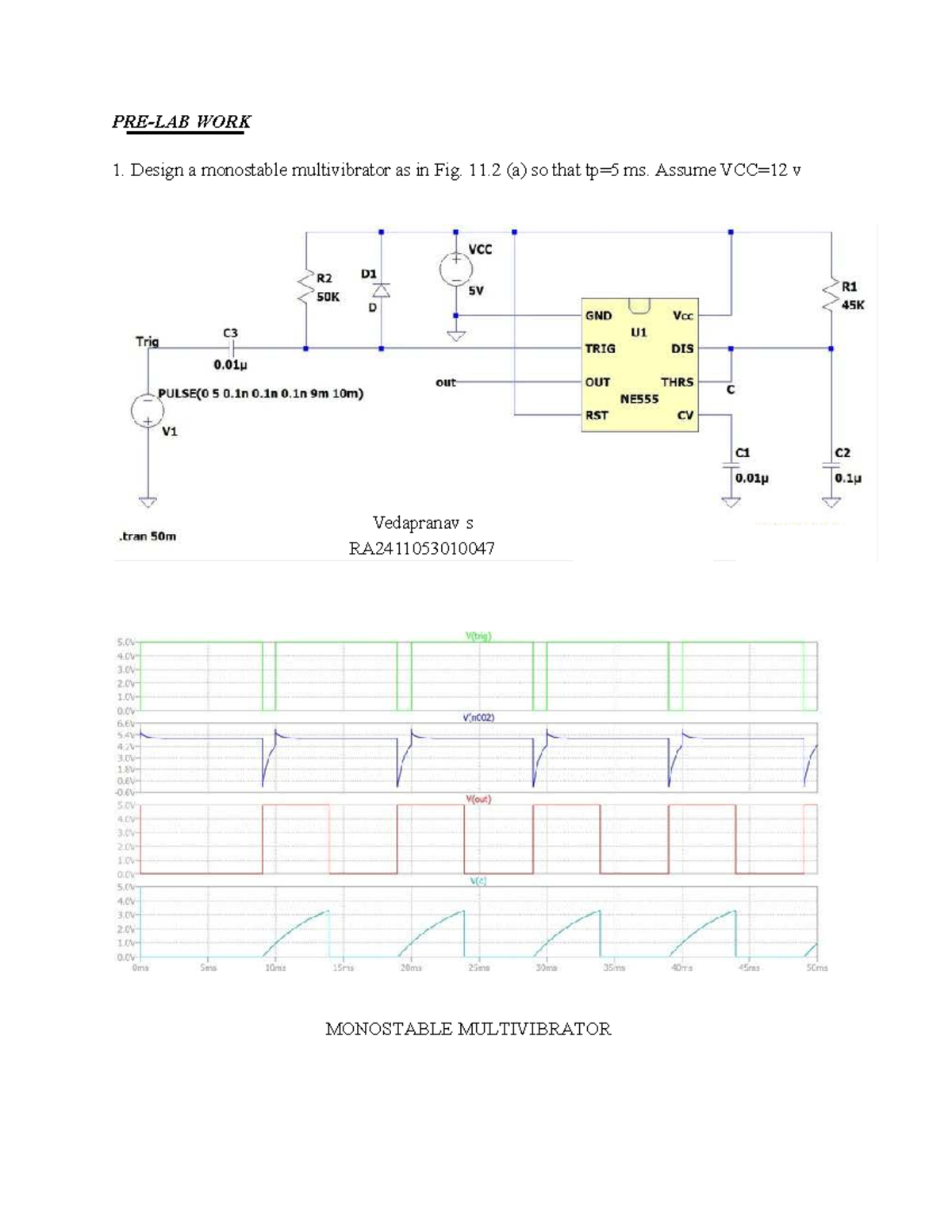 EXP-11 Pre-Lab Work: Monostable & Astable Multivibrators ...