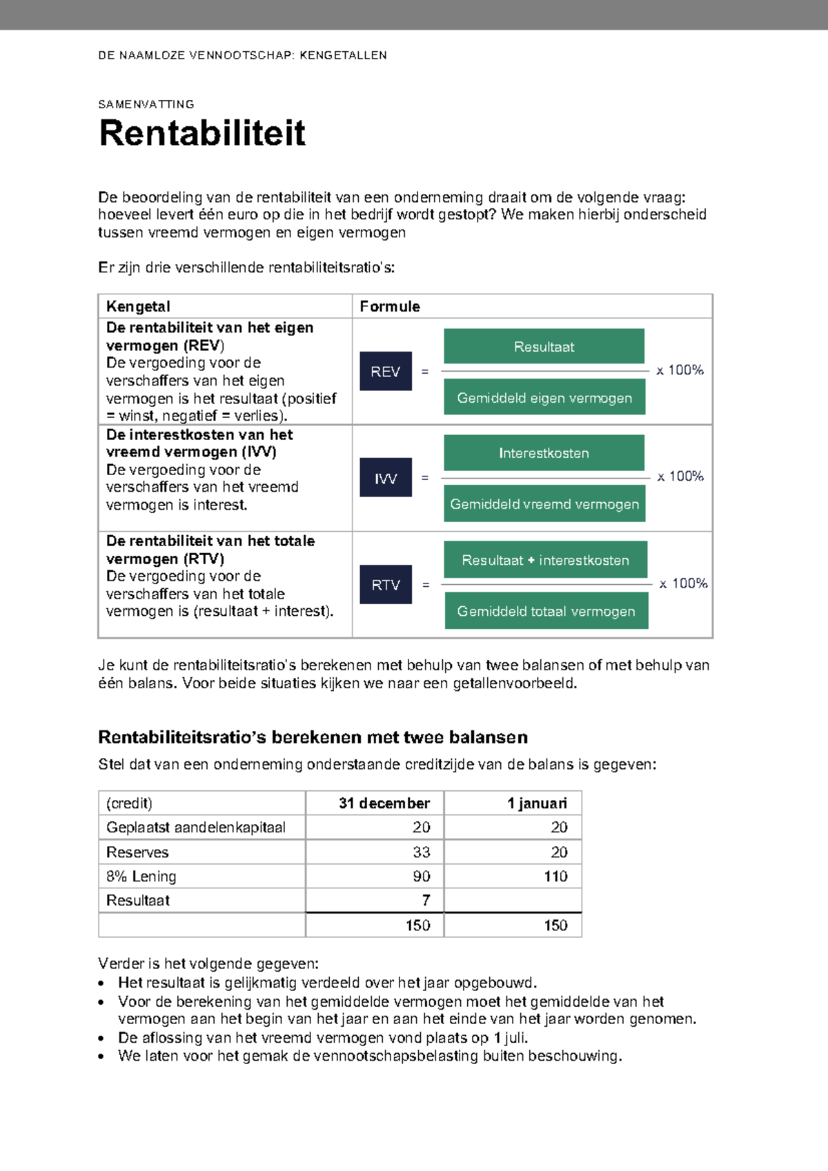 Samenvatting Rentabiliteit T10093 O03S02: Berekening en Analyse ...