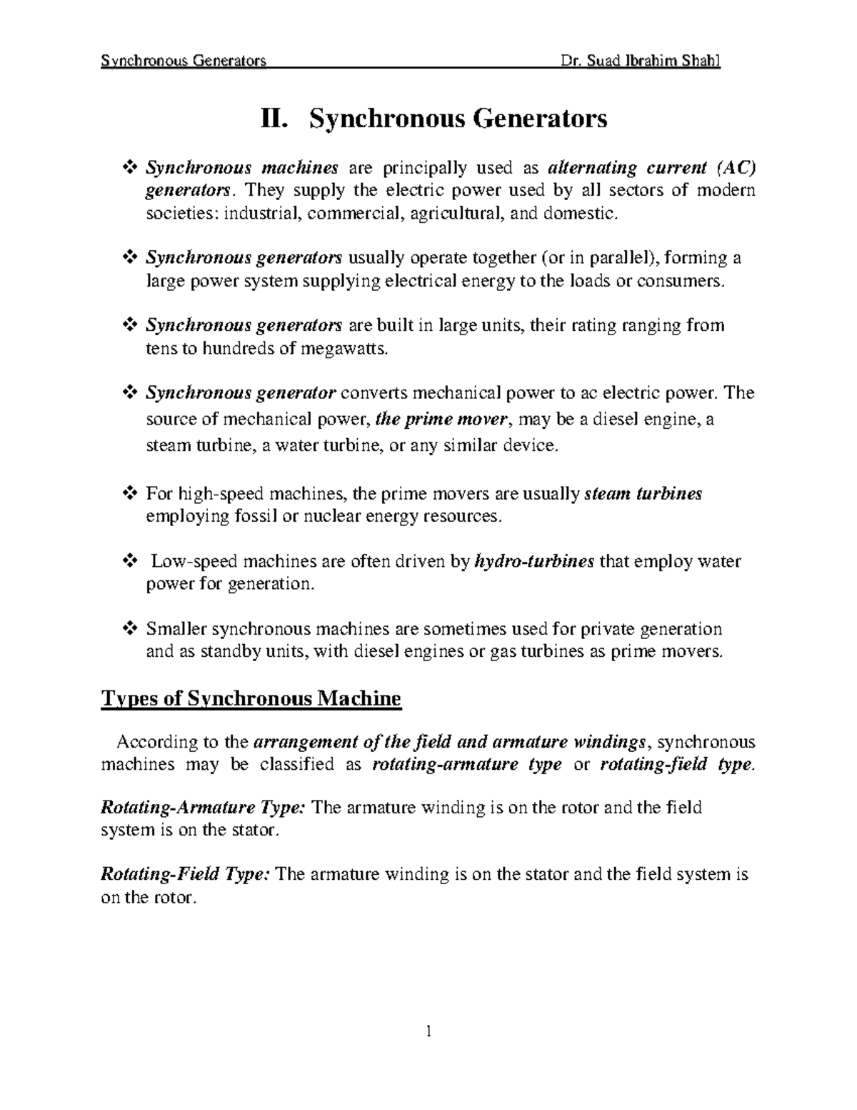 Synchronous Generators Overview and Key Concepts - EE 101 - Studocu