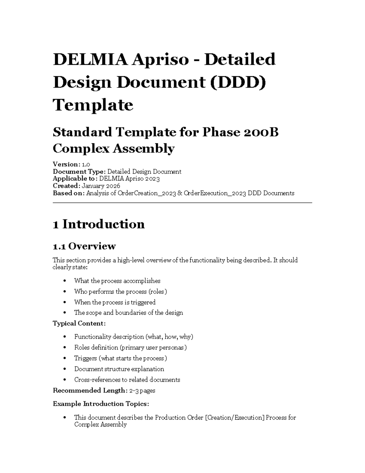 DELMIA Apriso DDD Template for Phase 200B Complex Assembly - Studocu