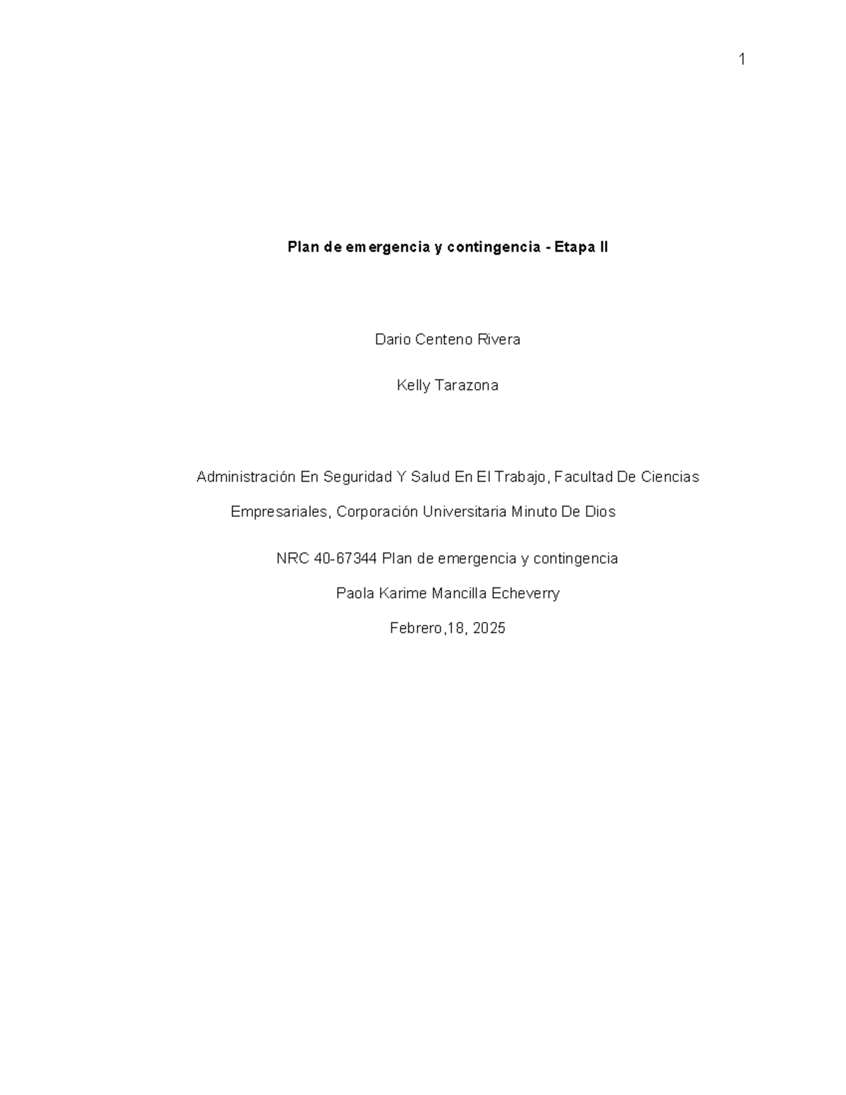 Plan de Emergencia y Contingencia - Administración en Seguridad y Salud ...