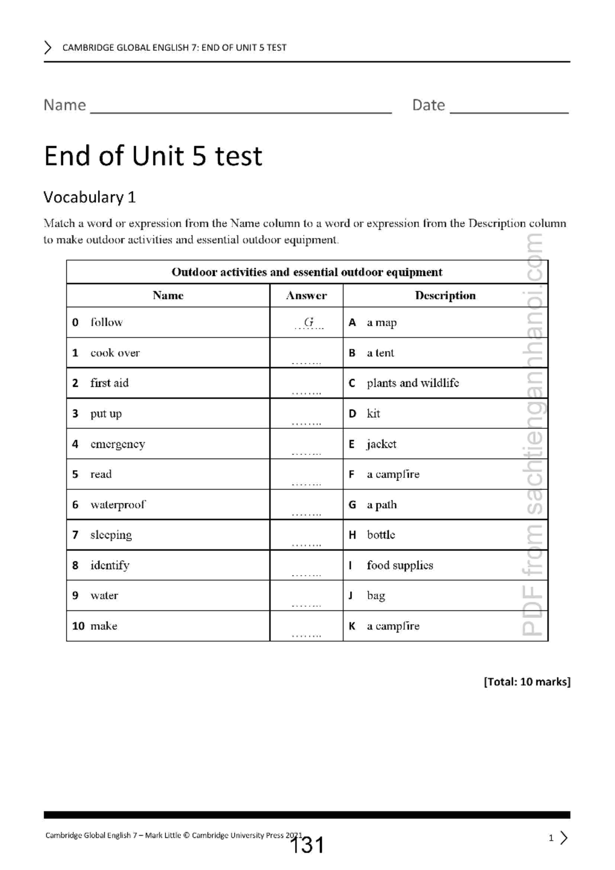 Cambridge Global English 7: End of Unit 5 Test Review - Studocu