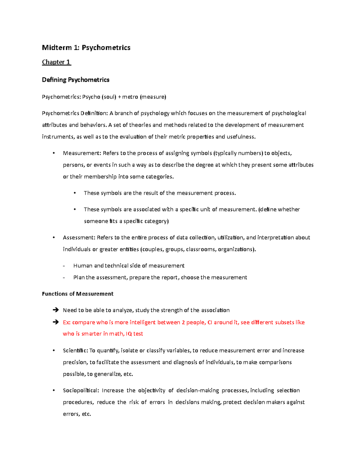 Midterm 1 Study Notes on Psychometrics (PSY101) - Studocu