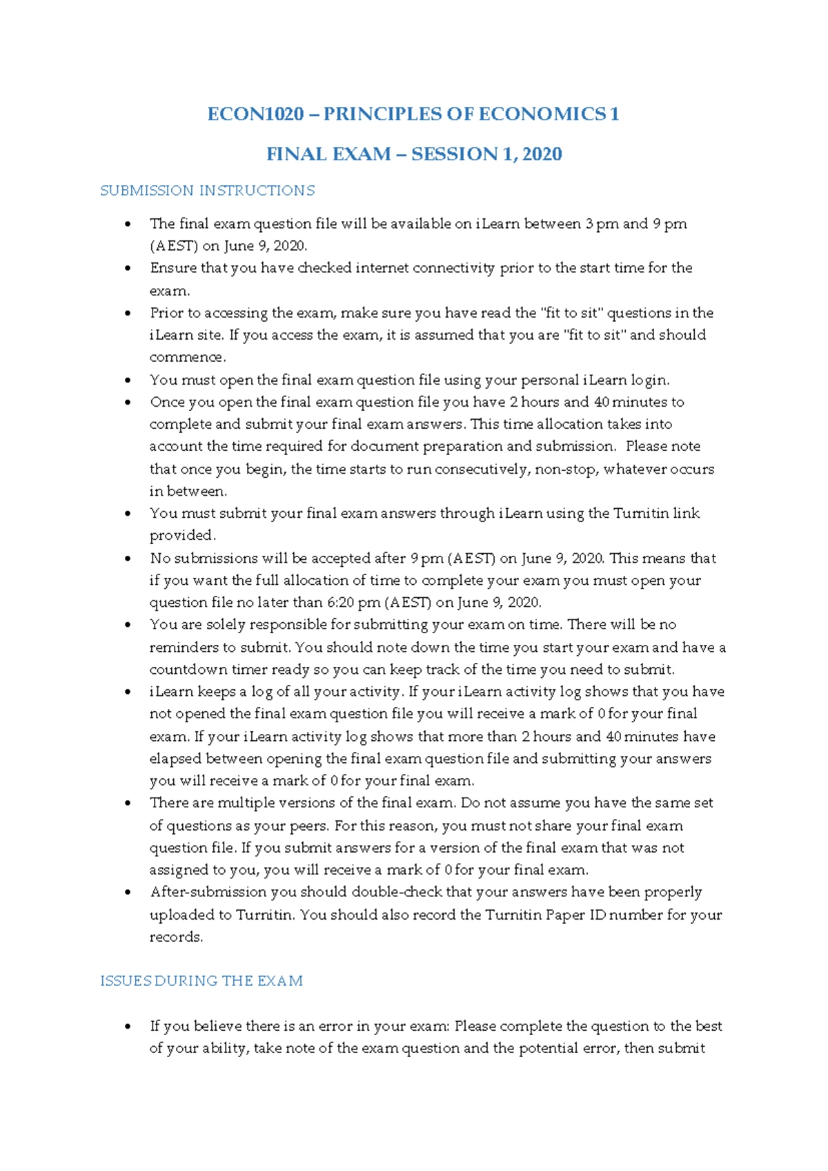 ECON1020 Extra Practice Final Exam Questions and Solutions - Studocu