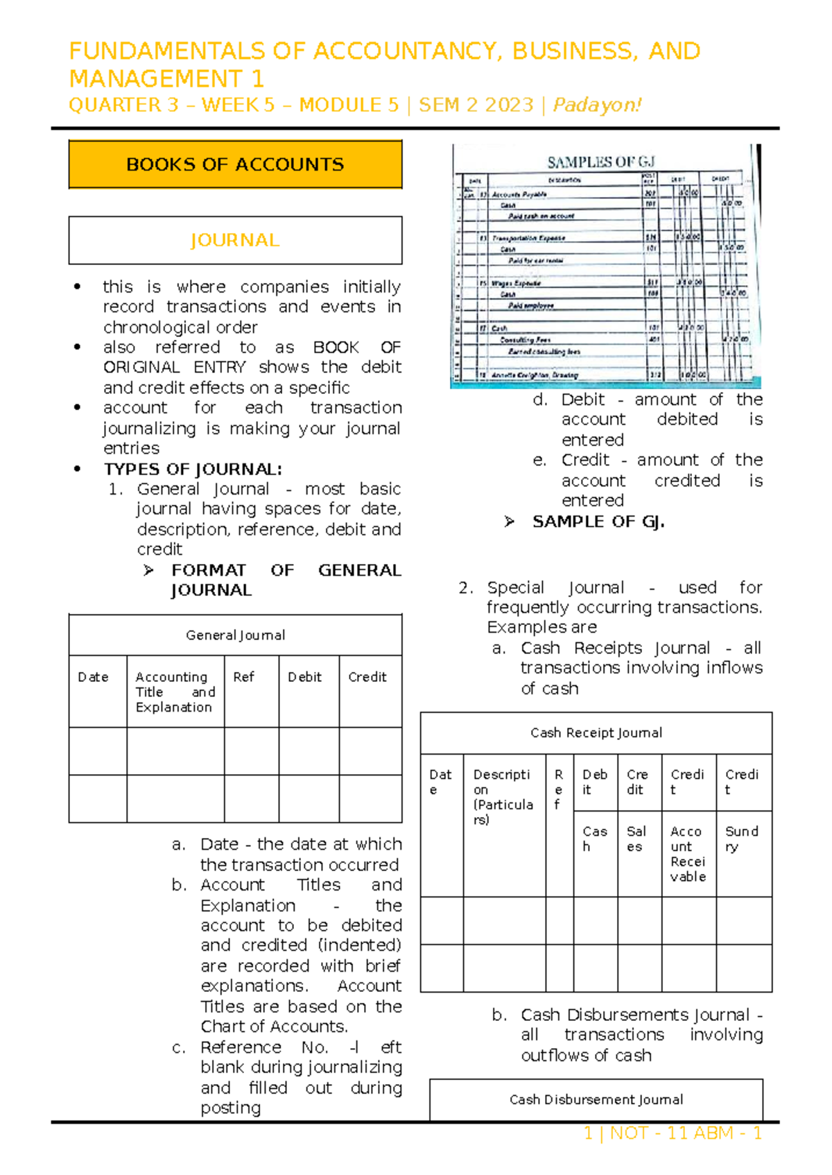 FABM 3: MODULE 5 - BOOKS OF ACCOUNTS & JOURNAL TYPES - Studocu