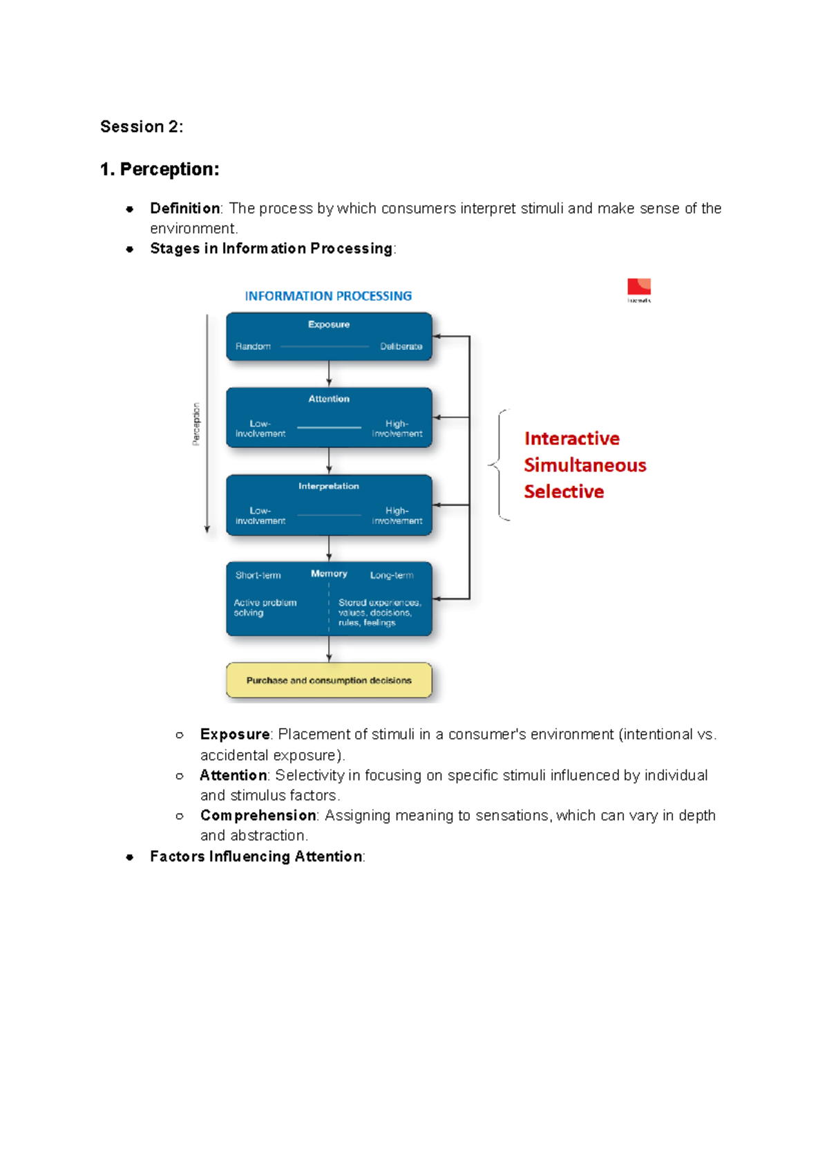 Final revision consumer behaviour - Session 2: 1. Perception ...