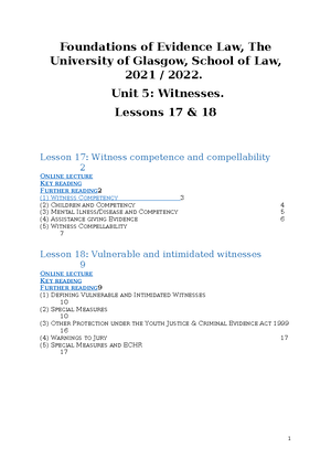 Foundations of Evidence Law 2020 Unit 1 Lessons 1-2 and Tutorial 1 ...