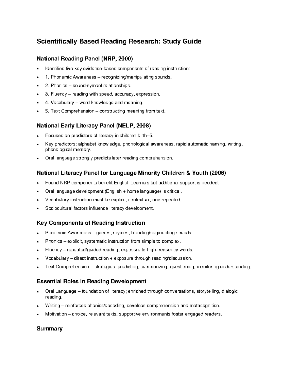 EDU 101: Study Guide on Scientifically Based Reading Research - Studocu