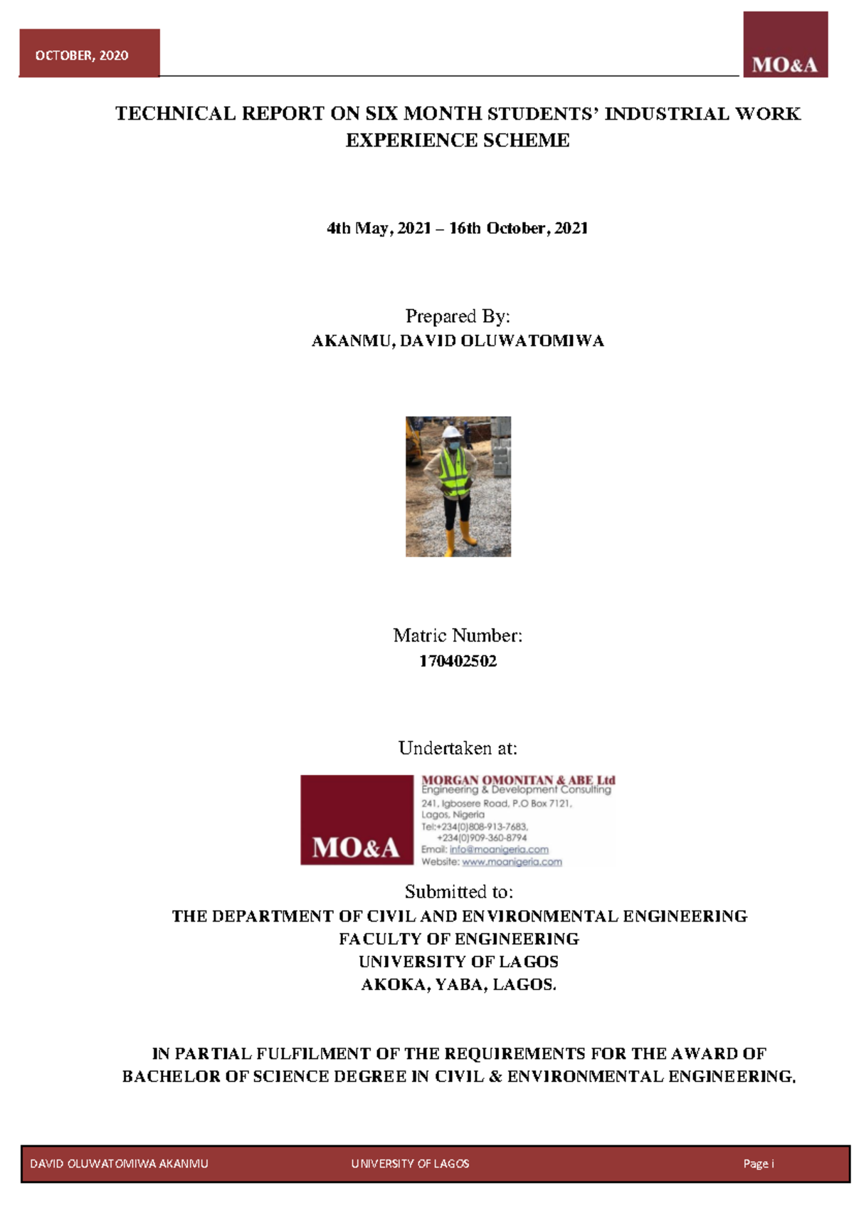 CEG 324: Technical Report on Six-Month Industrial Training Experience ...