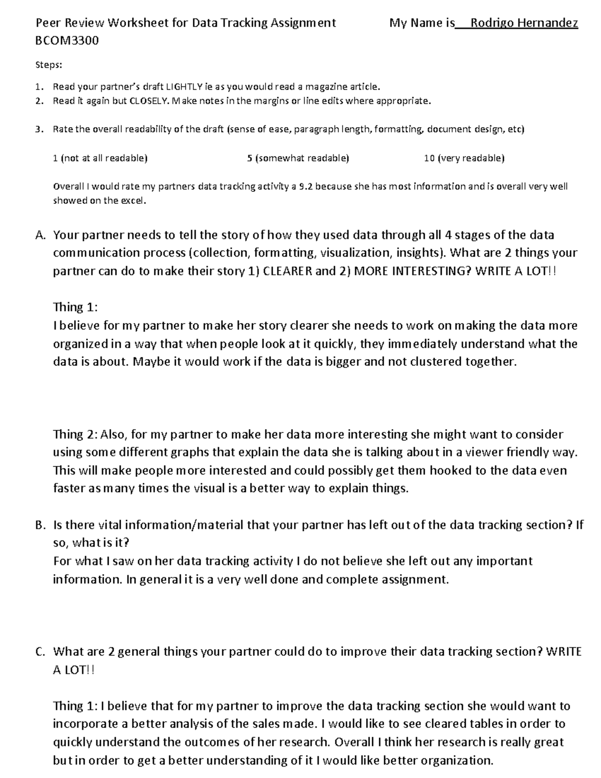 Data.tracking.workshop.sheet 1 - Peer Review Worksheet for Data ...