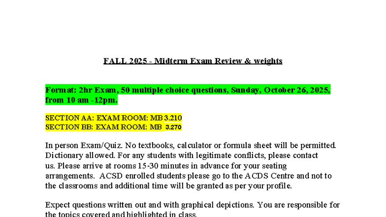 FALL 2025 Midterm Exam Review: Weights & Format Details - Studocu