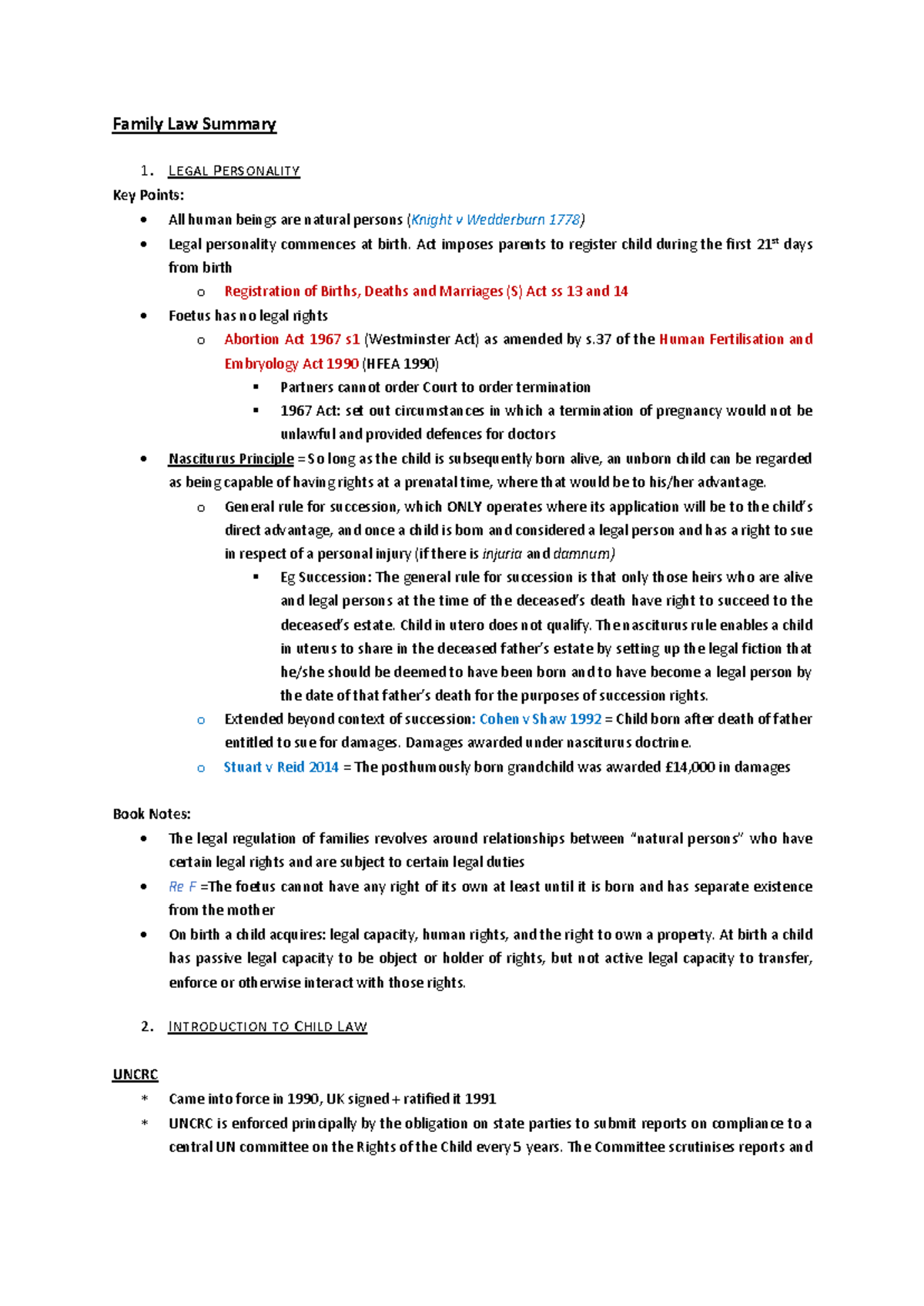 Family Law (S) Summary: Key Principles & Parentage Rights - Studocu