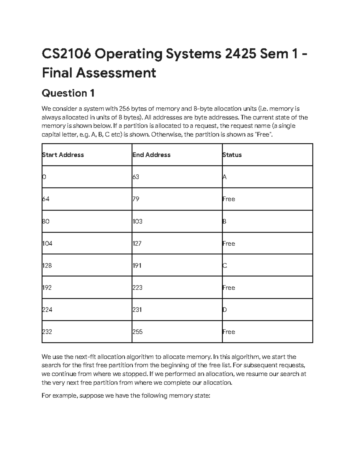 CS2106 2425 Sem 1 Final Exam Memory Allocation Analysis - Studocu