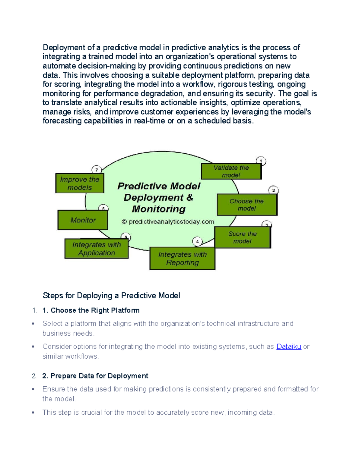 Deployment of Predictive Model in Predictive Analytics - Studocu