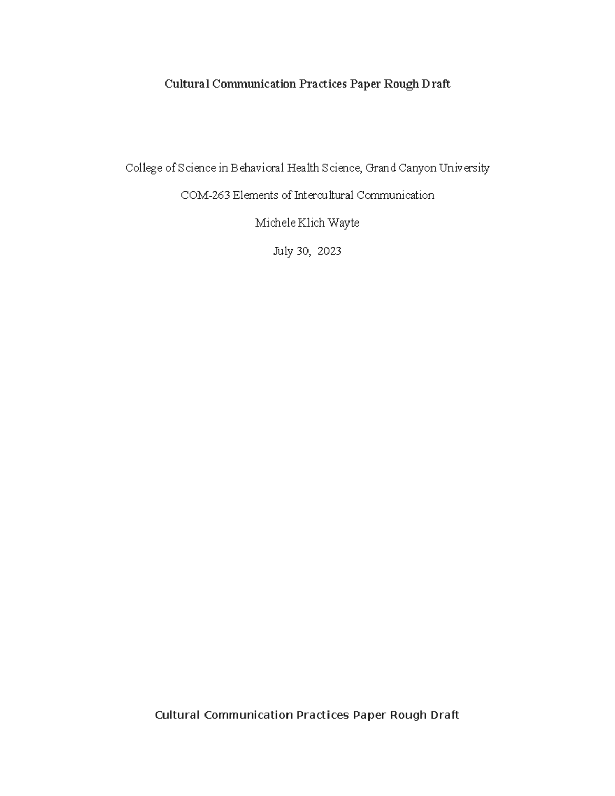 T4 Cultural Communication Practices Paper Rough Draft - Cultural ...