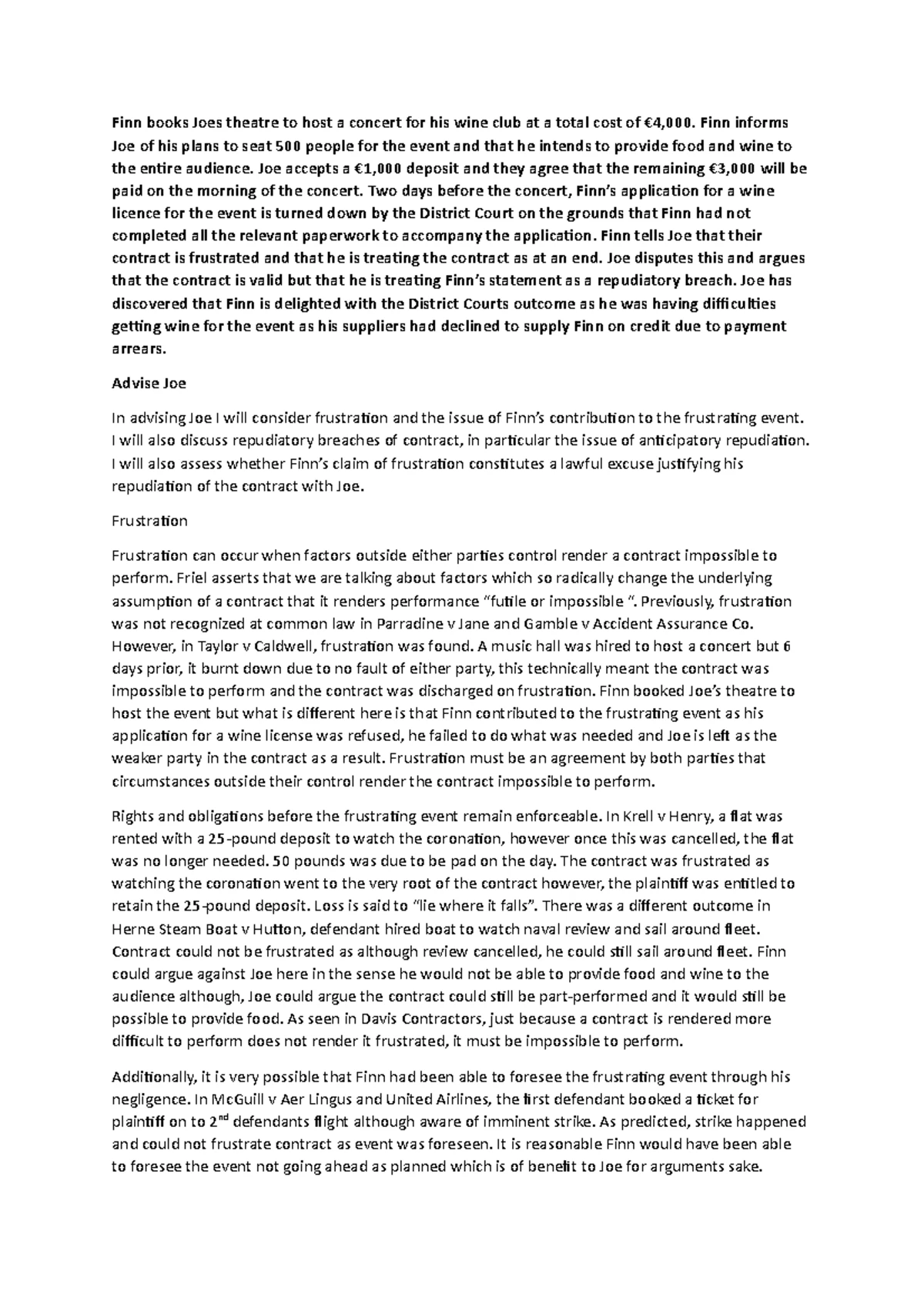 Contract Law II (2025) Final Exam Notes: Frustration Explained - Studocu