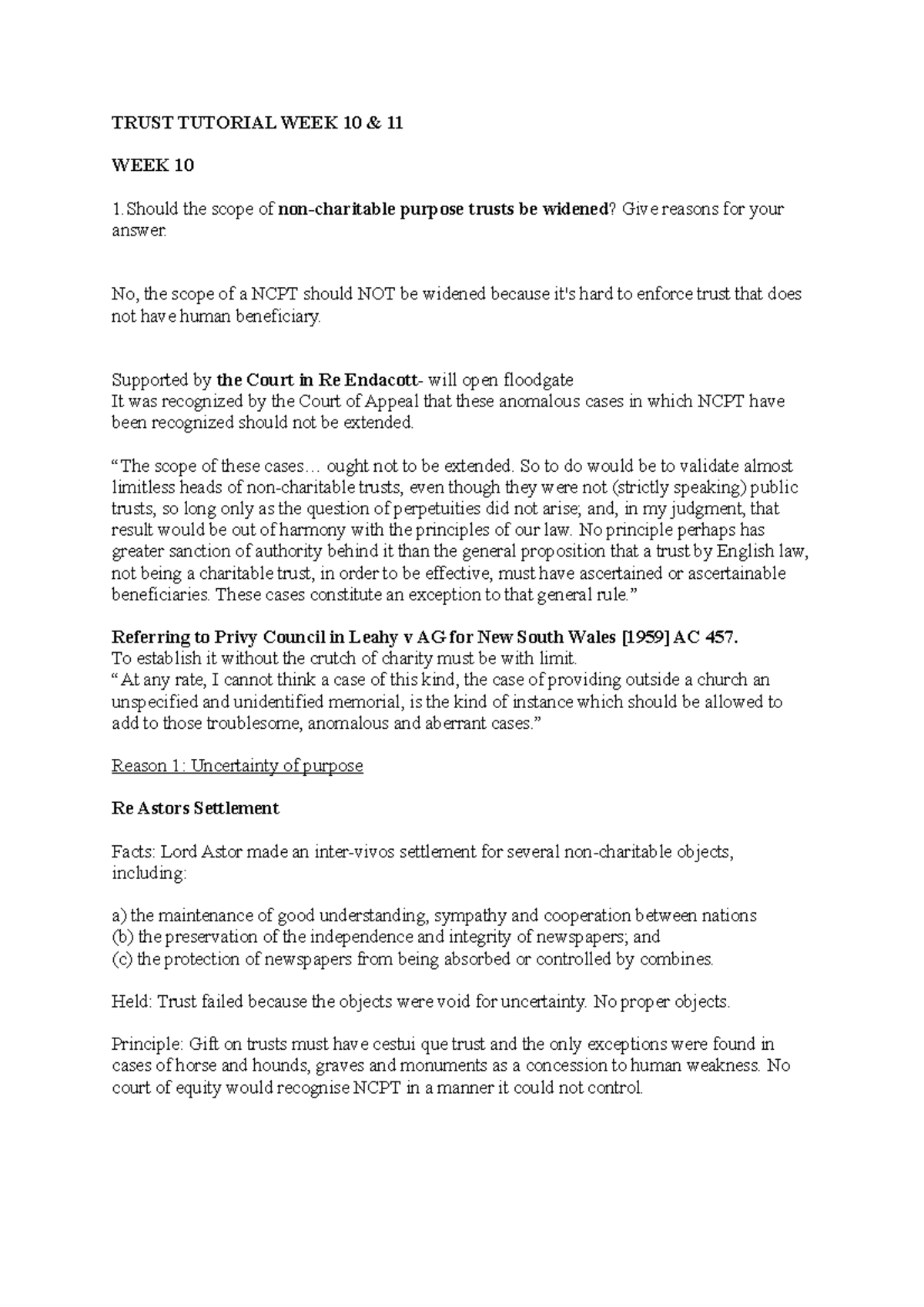 Trust Tutorial Notes for Weeks 10 and 11: Key Concepts Explained - Studocu