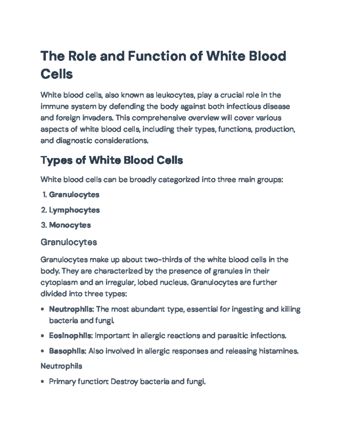 The Role and Function of White Blood Cells: Types and Diagnostics - The ...
