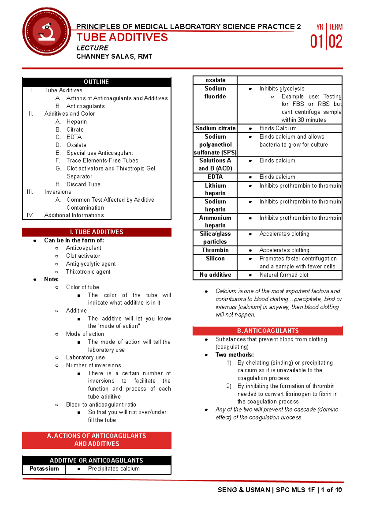 TUBE ADDITIVES LECTURE NOTES - SPC MLS1 PMLS - Studocu