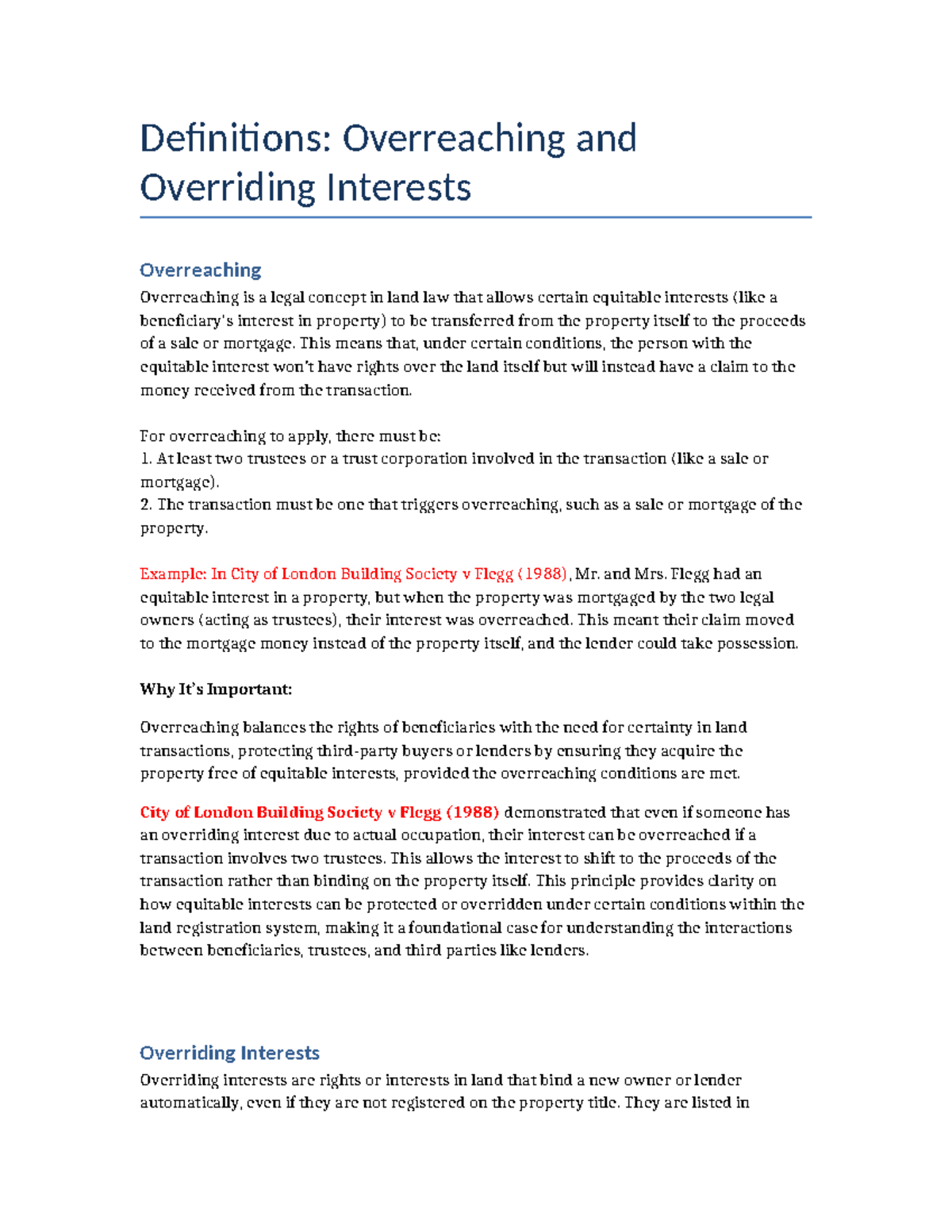 Legal Concepts of Overreaching and Overriding Interests Explained - Studocu