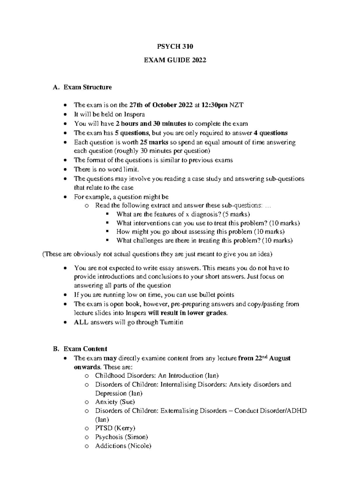 Psych 310 Final Exam Guide 2022: Key Strategies & Content Review - Studocu