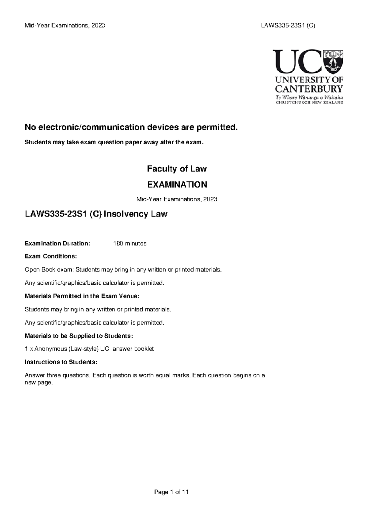 LAWS335 23S1 Mid-Year Exam Guidelines and Instructions (24052023) - Studocu