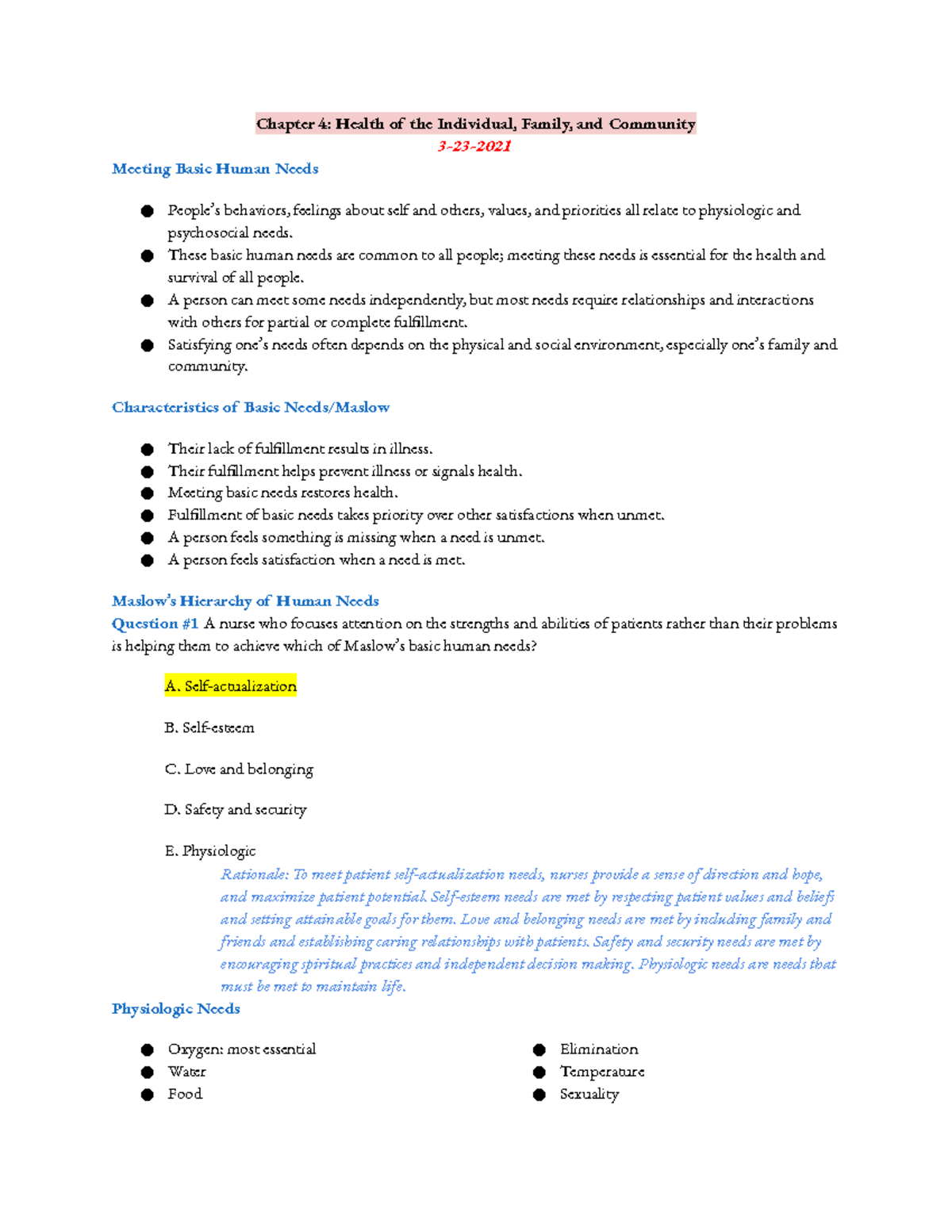 Foundations of Nursing ll UNIT 3 - Chapter 4: Health of the Individual ...