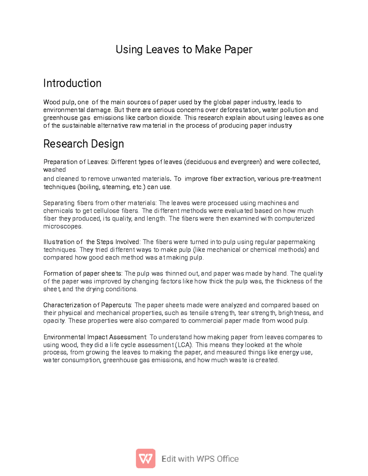 Sustainable Paper Production: Using Leaves as Raw Material Research ...