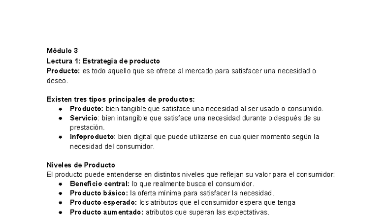 Resumen de Marketing Módulo 3 y 4: Estrategias de Producto y Plaza ...