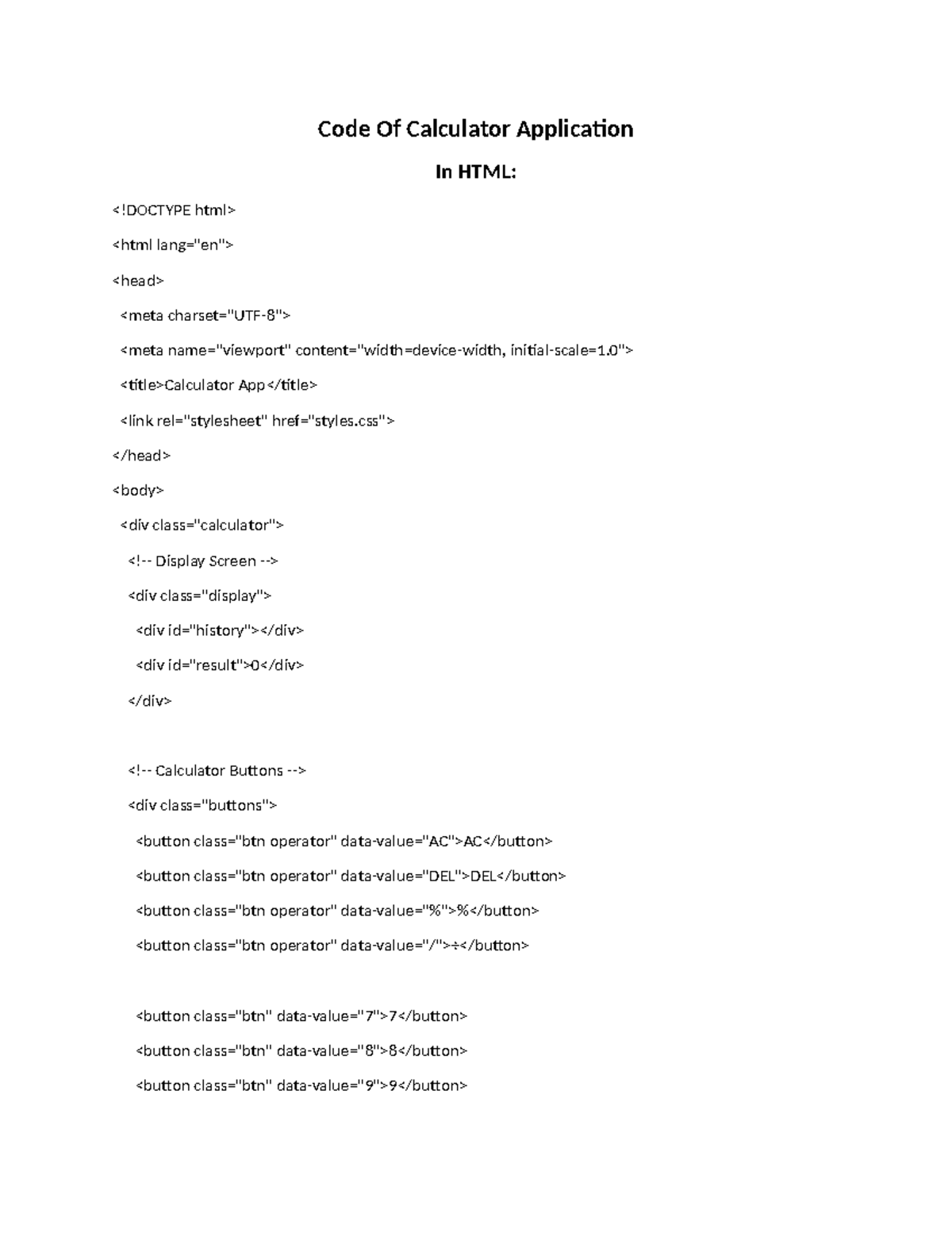 Calculator Application Codes - Code Of Calculator Application In HTML ...