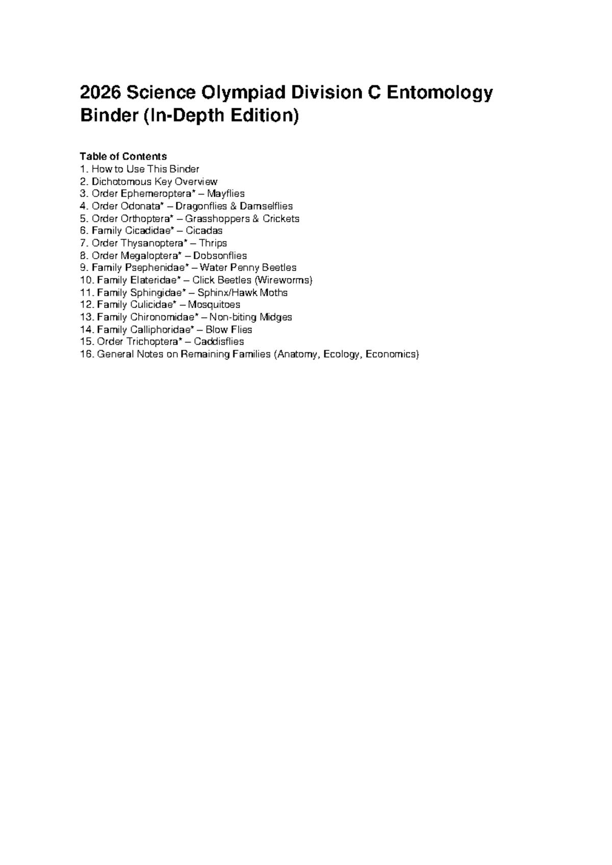 2026 Science Olympiad Division C Entomology In-Depth Binder - Studocu