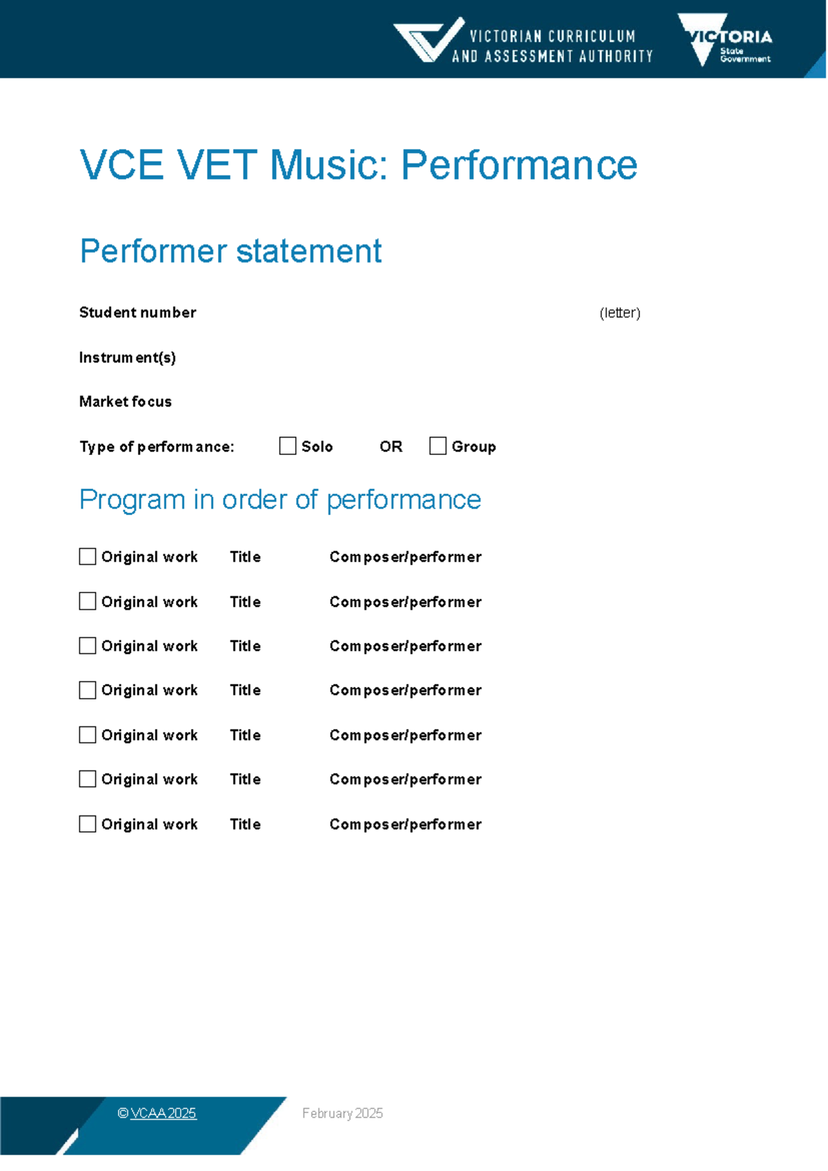 2025 VCE VET Music performer statement - VCE VET Music: Performance ...