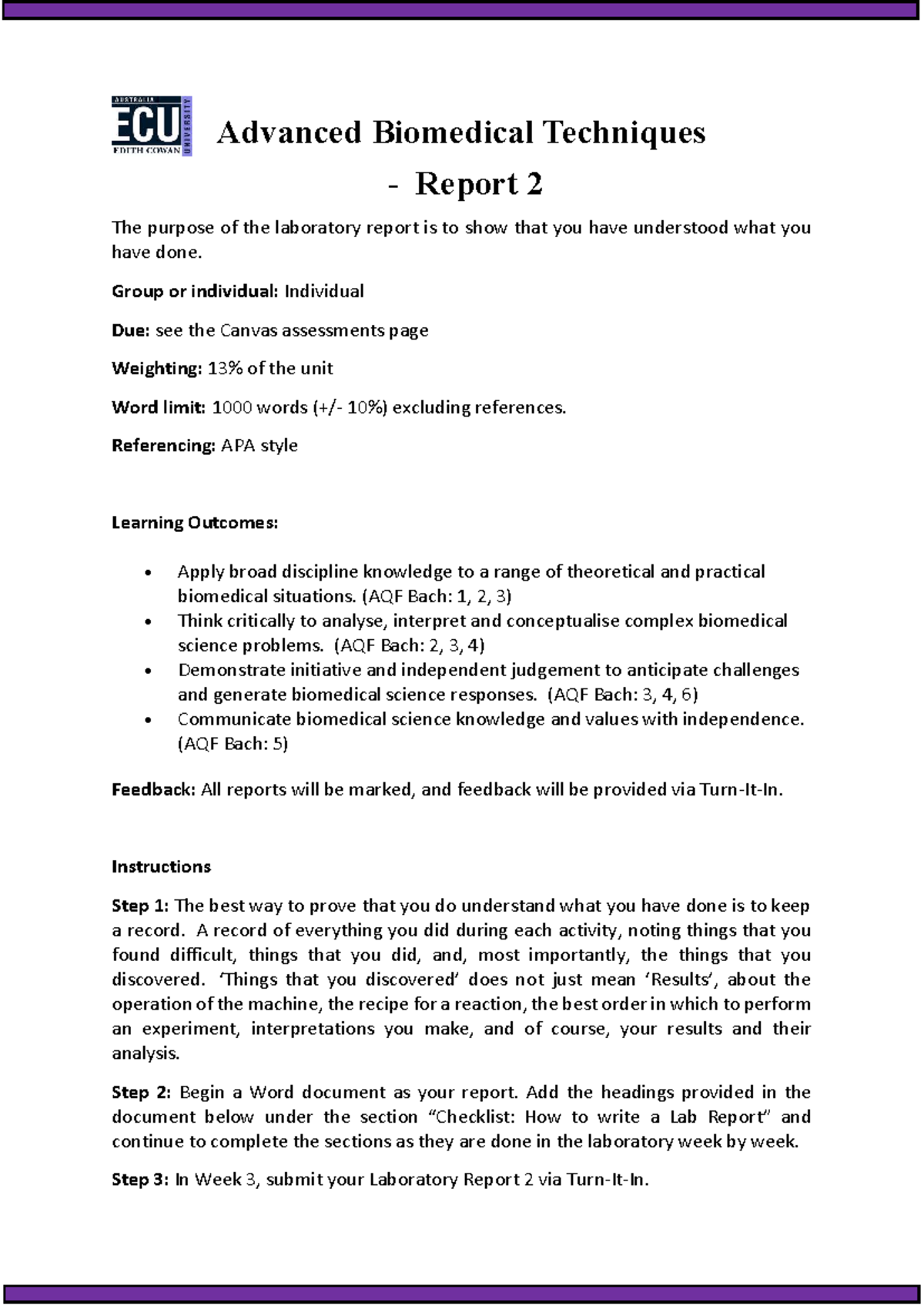ABT 2: Advanced Biomedical Techniques Lab Report Guidelines - Studocu