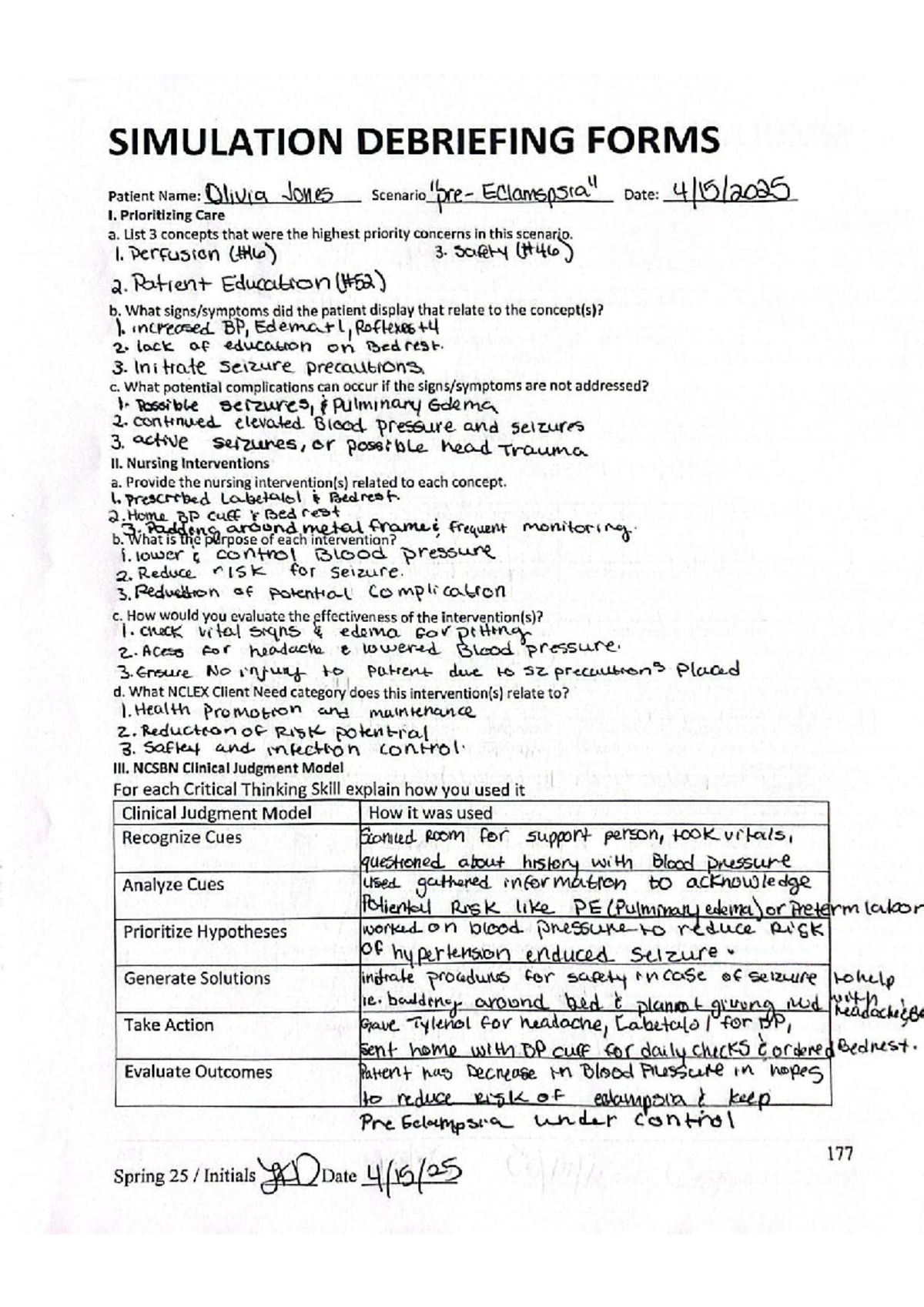 Simulation Debriefing Forms: Patient Care Prioritization ...