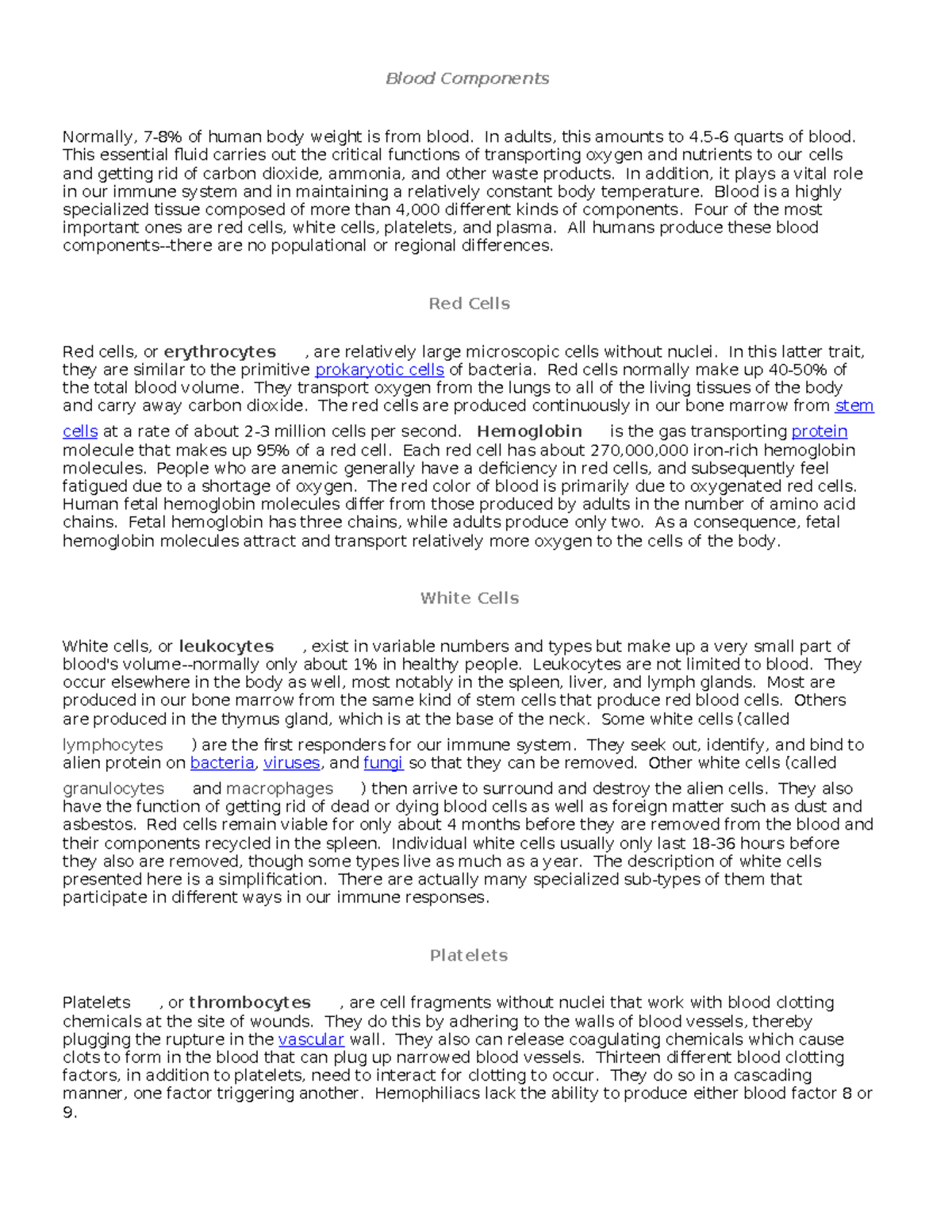Blood Components Overview - SC 101 Lecture Notes - Studocu