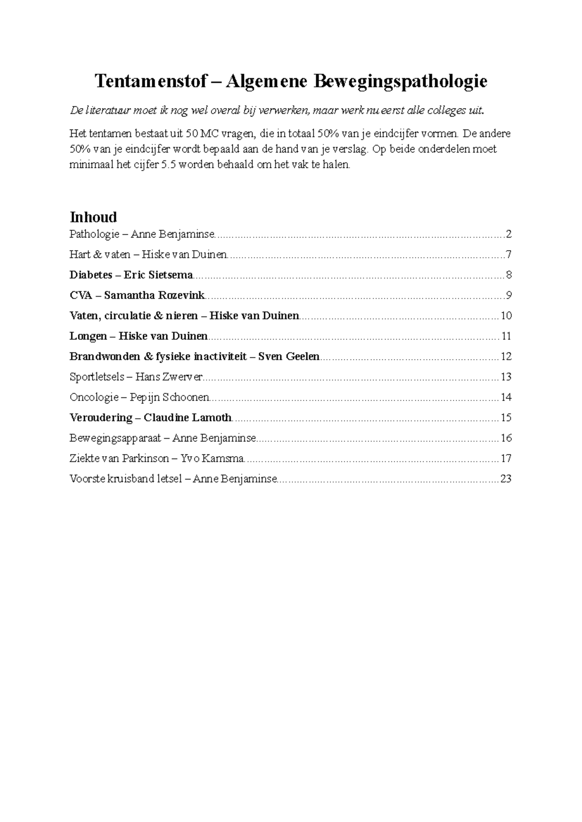 Samenvatting - Algemene Bewegingspathologie - Tentamenstof – Algemene ...