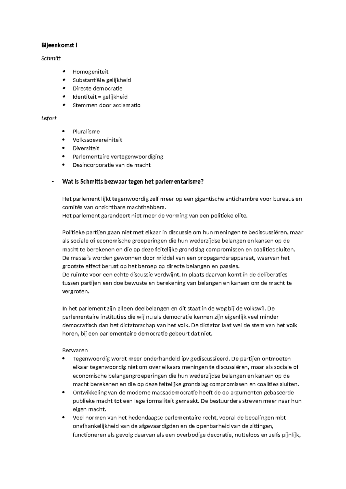 Bijeenkomst I - Schmitt's Bezwaren Tegen Parlementarisme en Gelijkheid ...